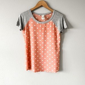 Brenda's Boutique Pink/Gray/White Polka Dot Short Sleeve Blouse Small